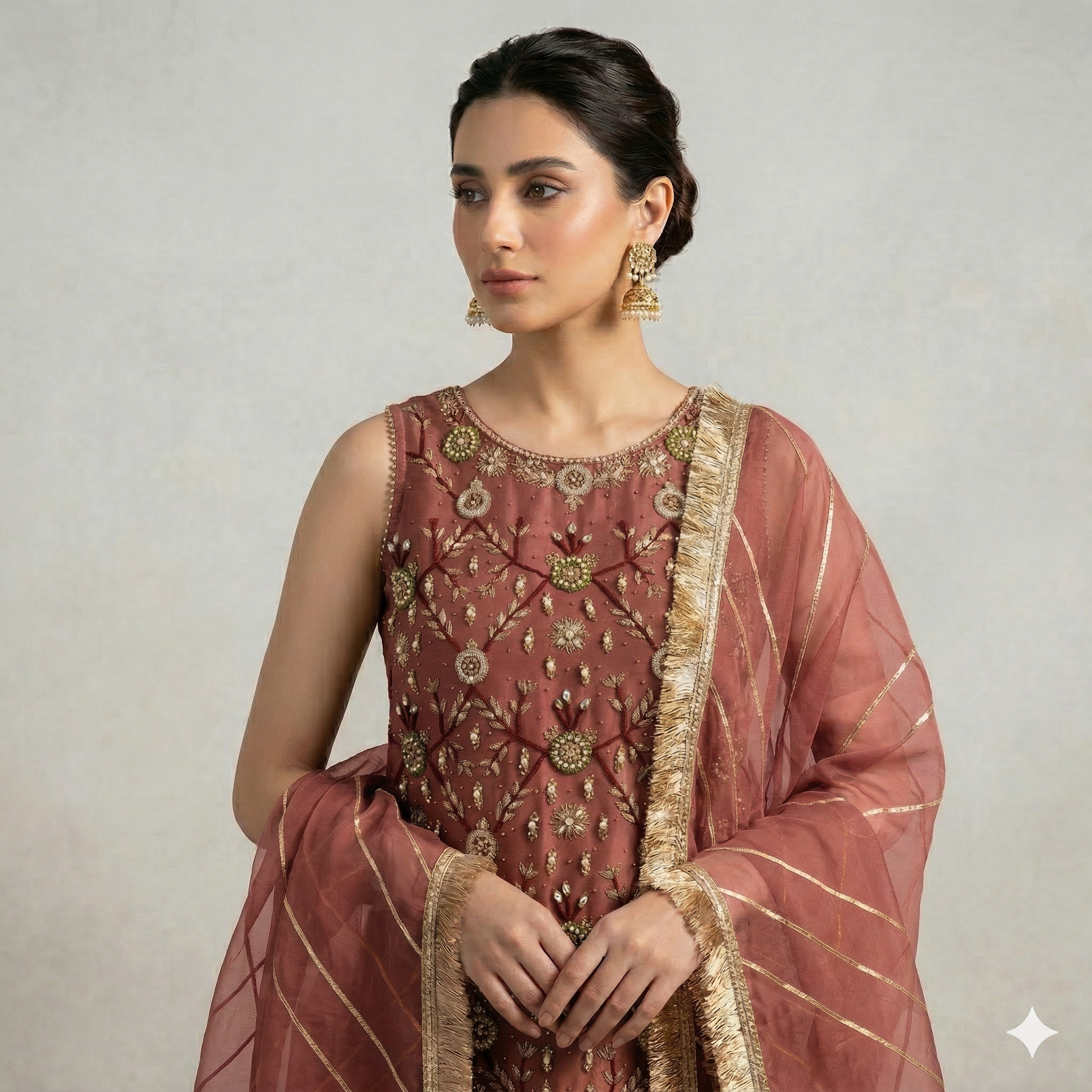 Dusty Rose Embroidered Organza 2-Piece Suit