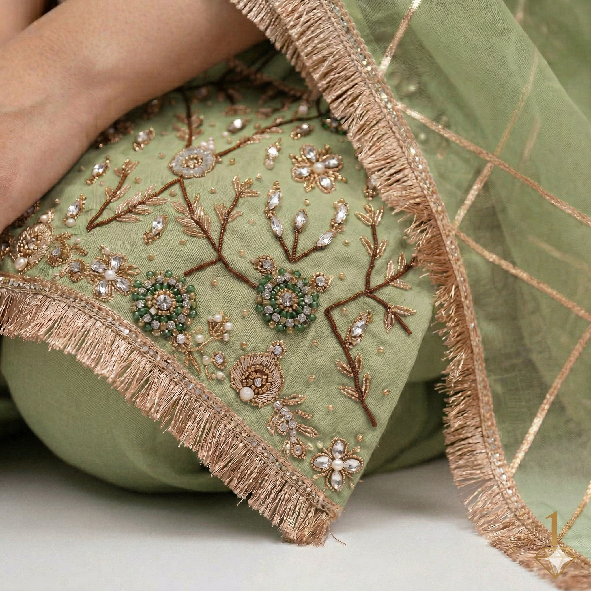 Pista Green Embroidered Organza 2-Piece Suit