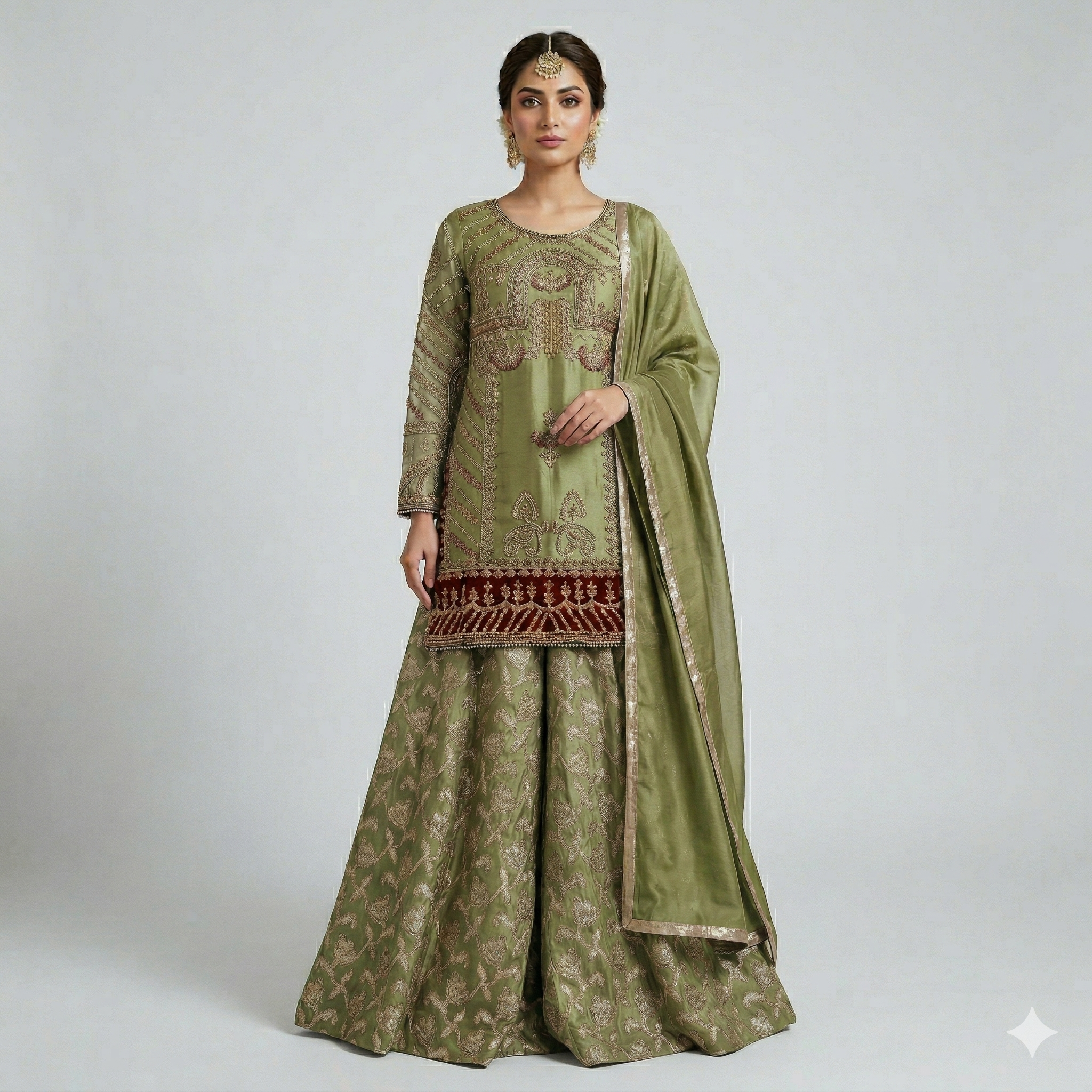 Olive Gold Embroidered Formal 2-Piece Suit