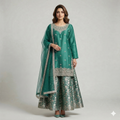 Emerald Green Embroidered Organza 2-Piece Suit