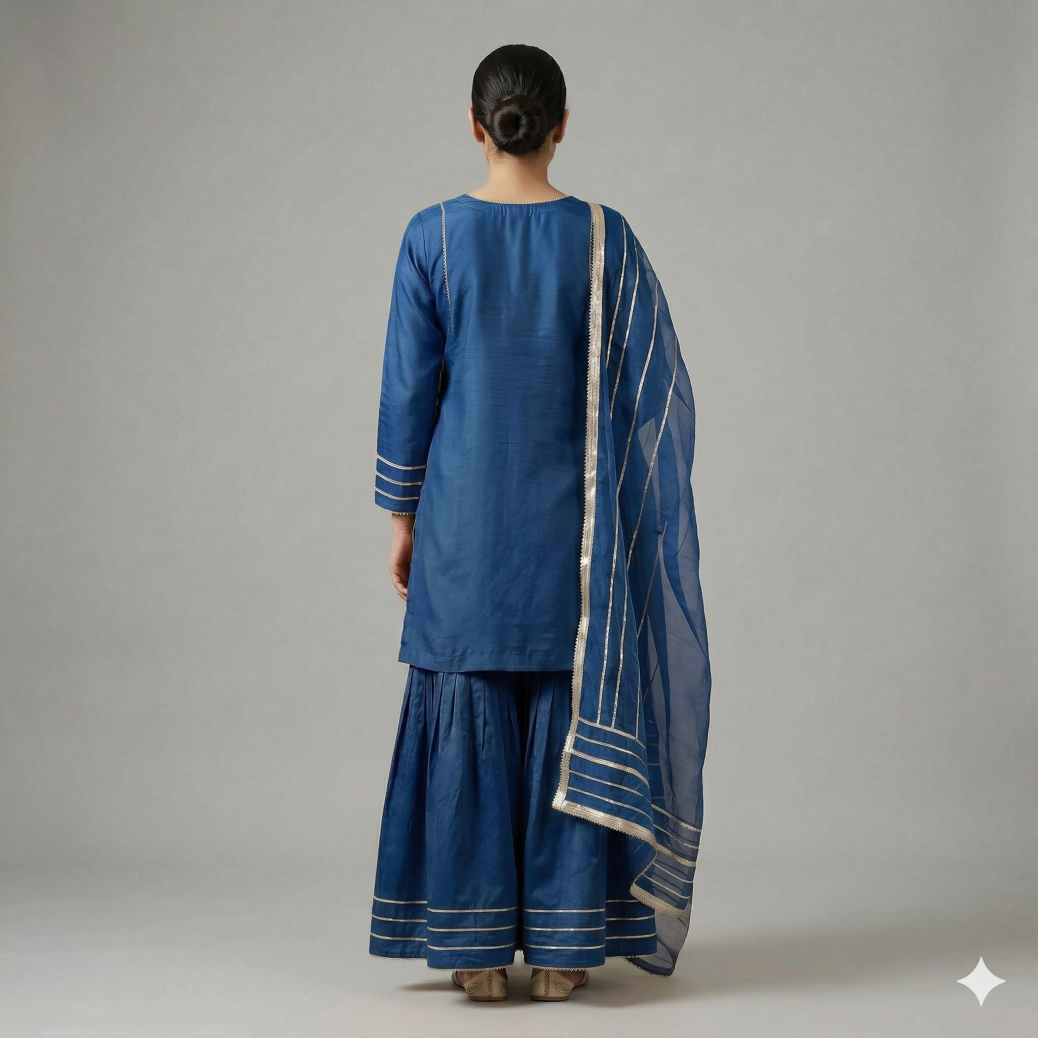 Midnight Blue Embroidered Organza 2-Piece Suit
