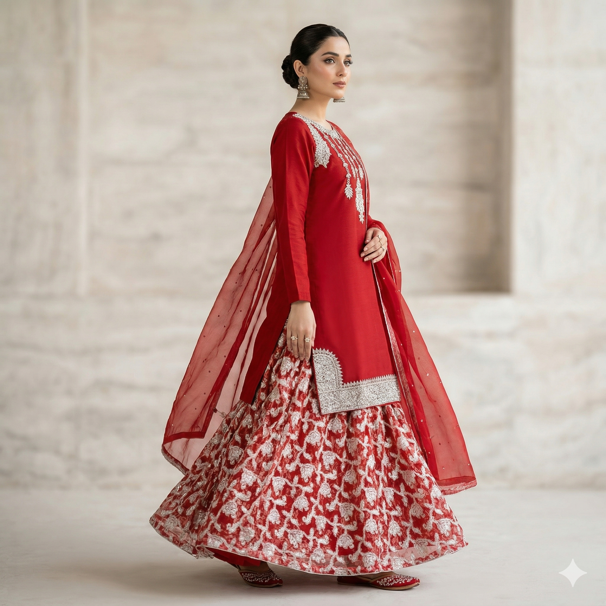 Crimson Red Embroidered Formal 2-Piece Suit