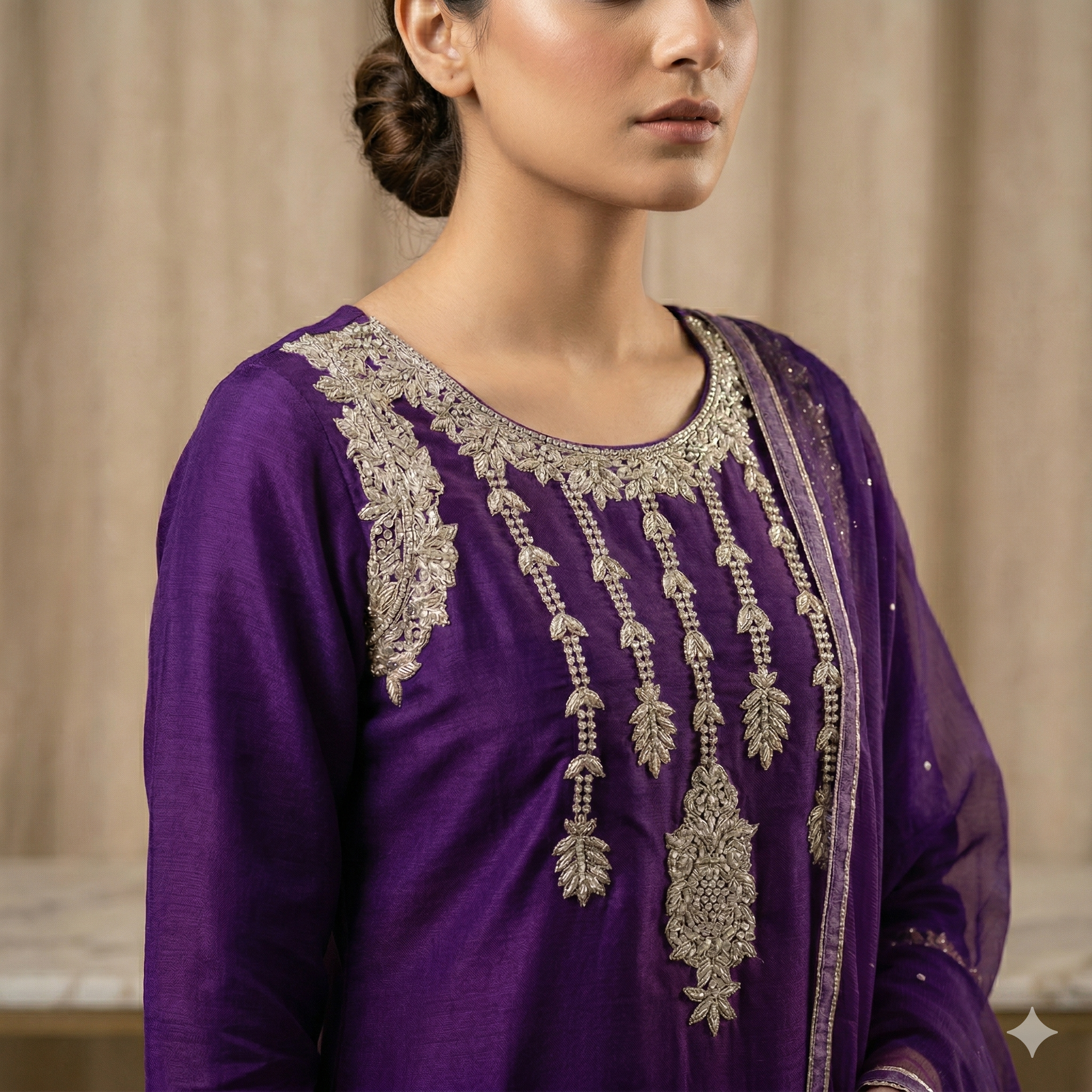 Plum Purple Embroidered Formal 2-Piece Suit