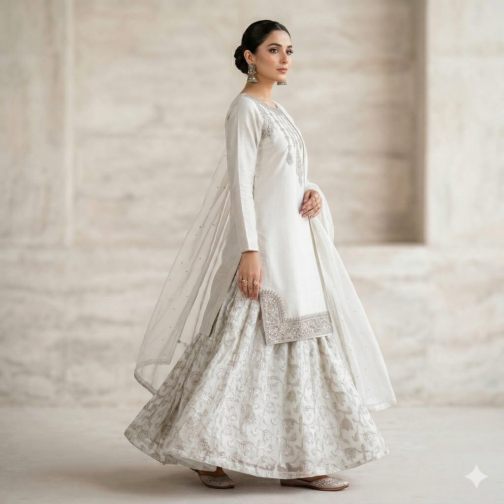Pearl White Embroidered Formal 2-Piece Suit