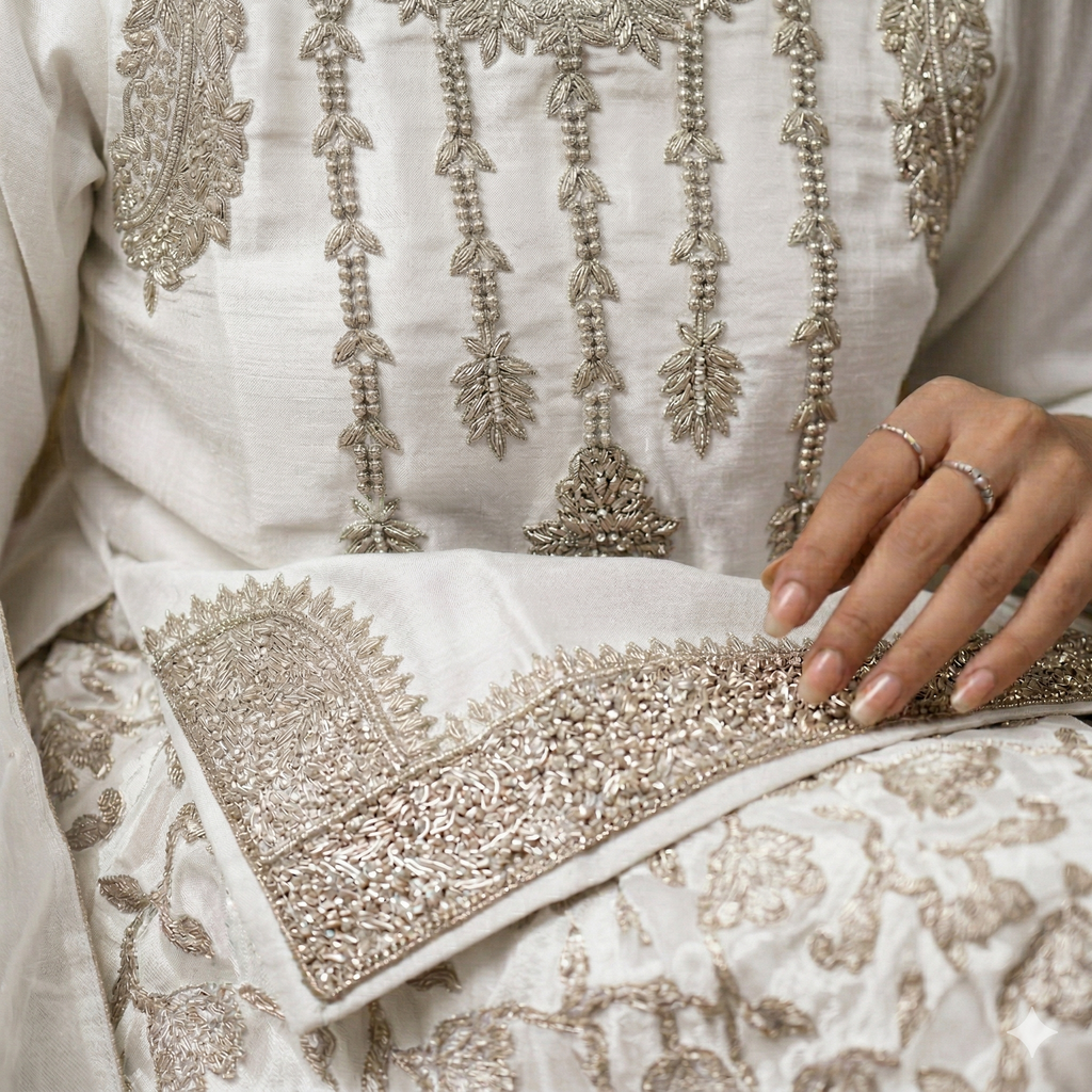 Pearl White Embroidered Formal 2-Piece Suit