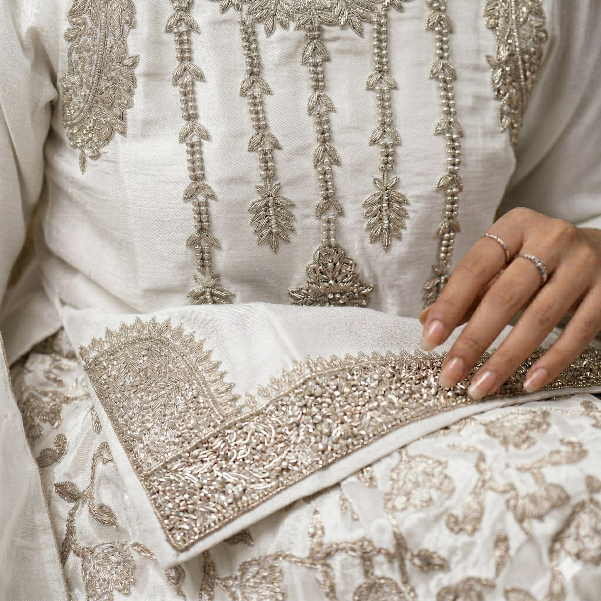 Pearl White Embroidered Formal 2-Piece Suit