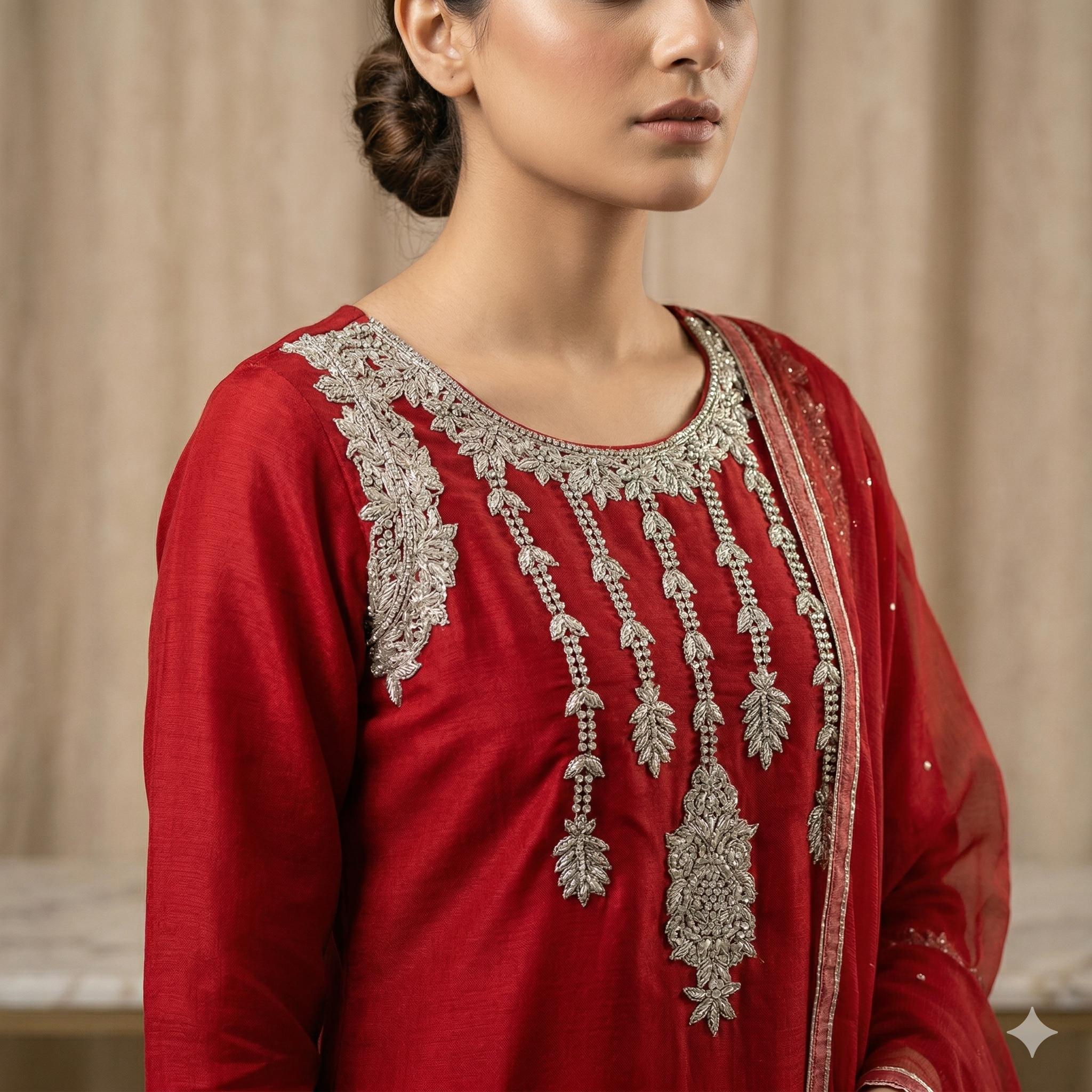 Crimson Red Embroidered Formal 2-Piece Suit