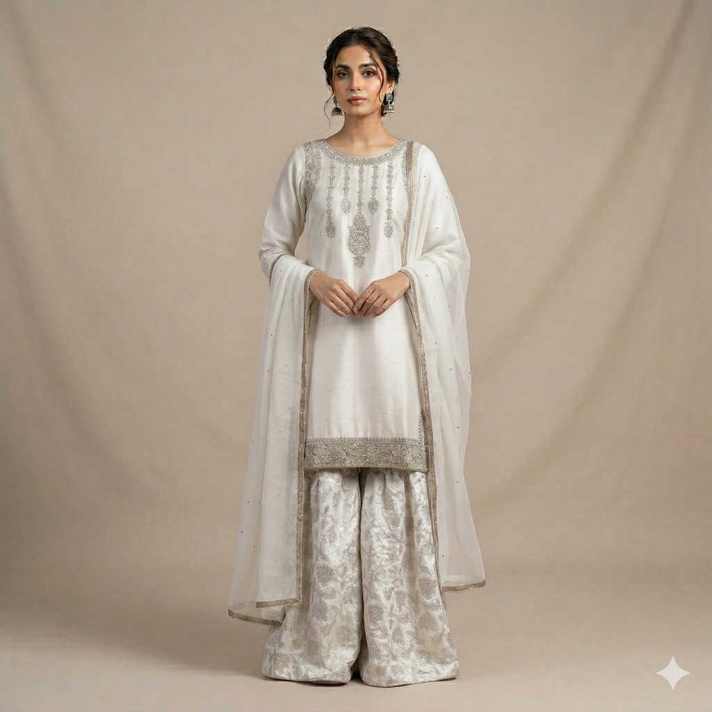 Pearl White Embroidered Formal 2-Piece Suit