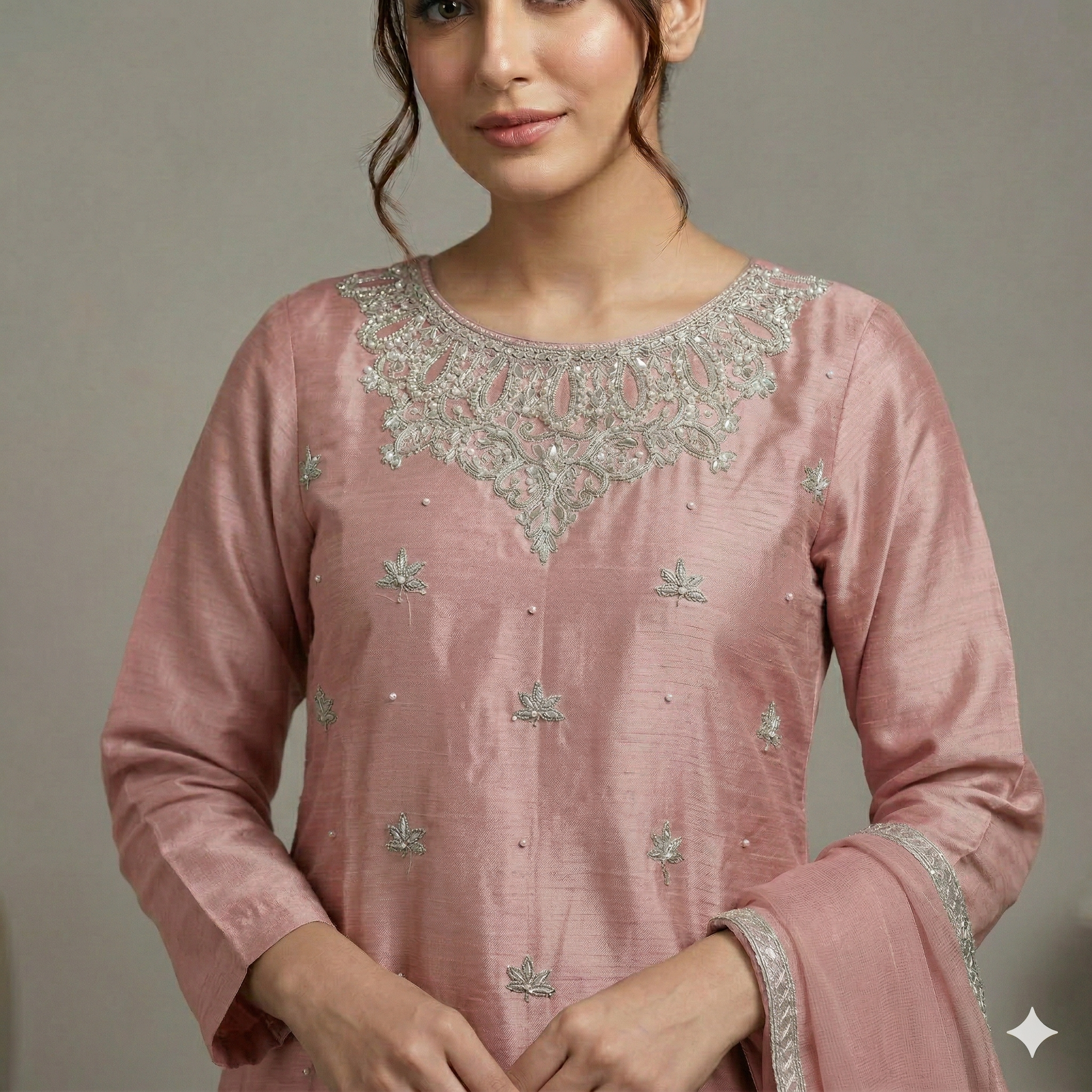 Rose Pink Embroidered Organza 2-Piece Suit