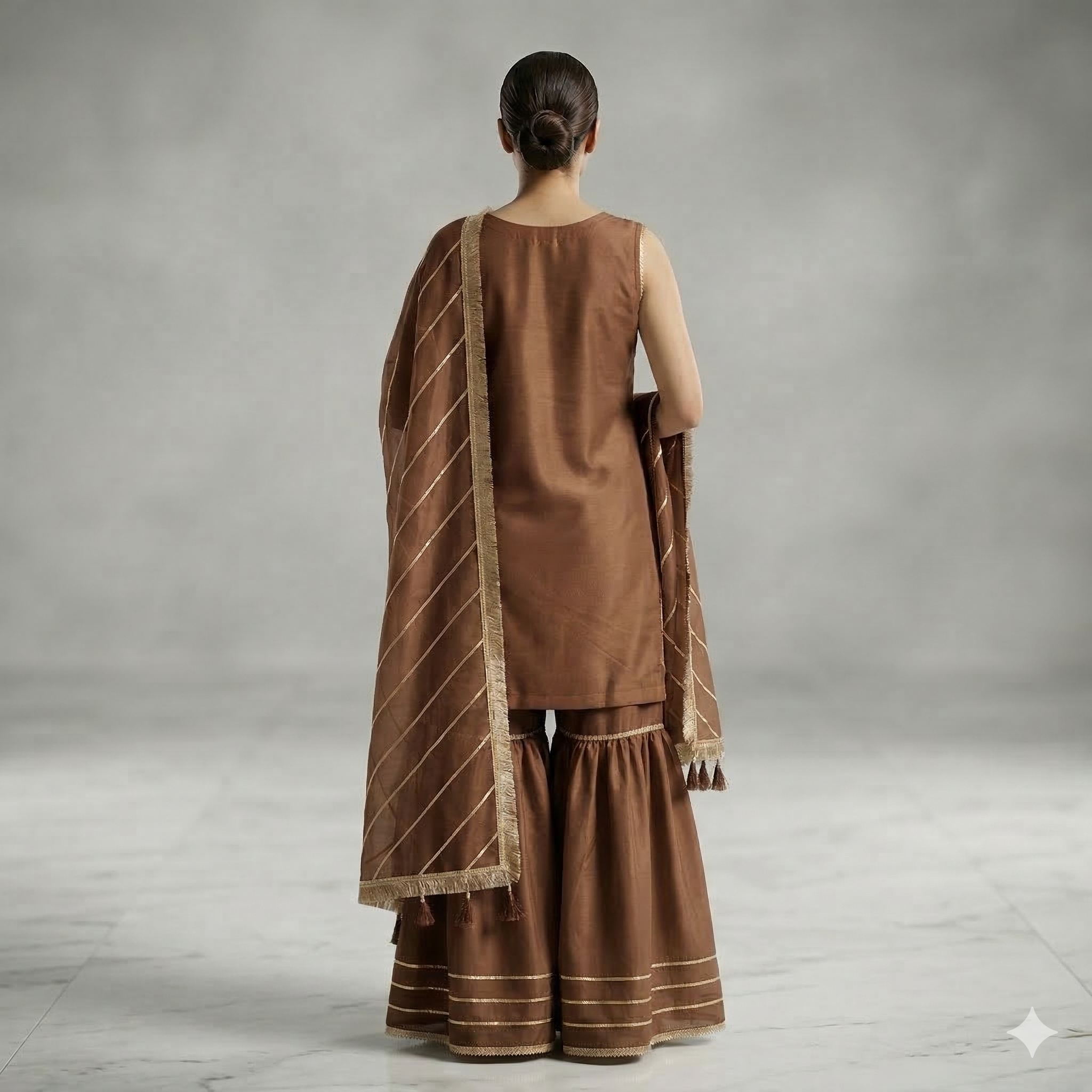 Chocolate Brown Embroidered Organza 2-Piece Suit