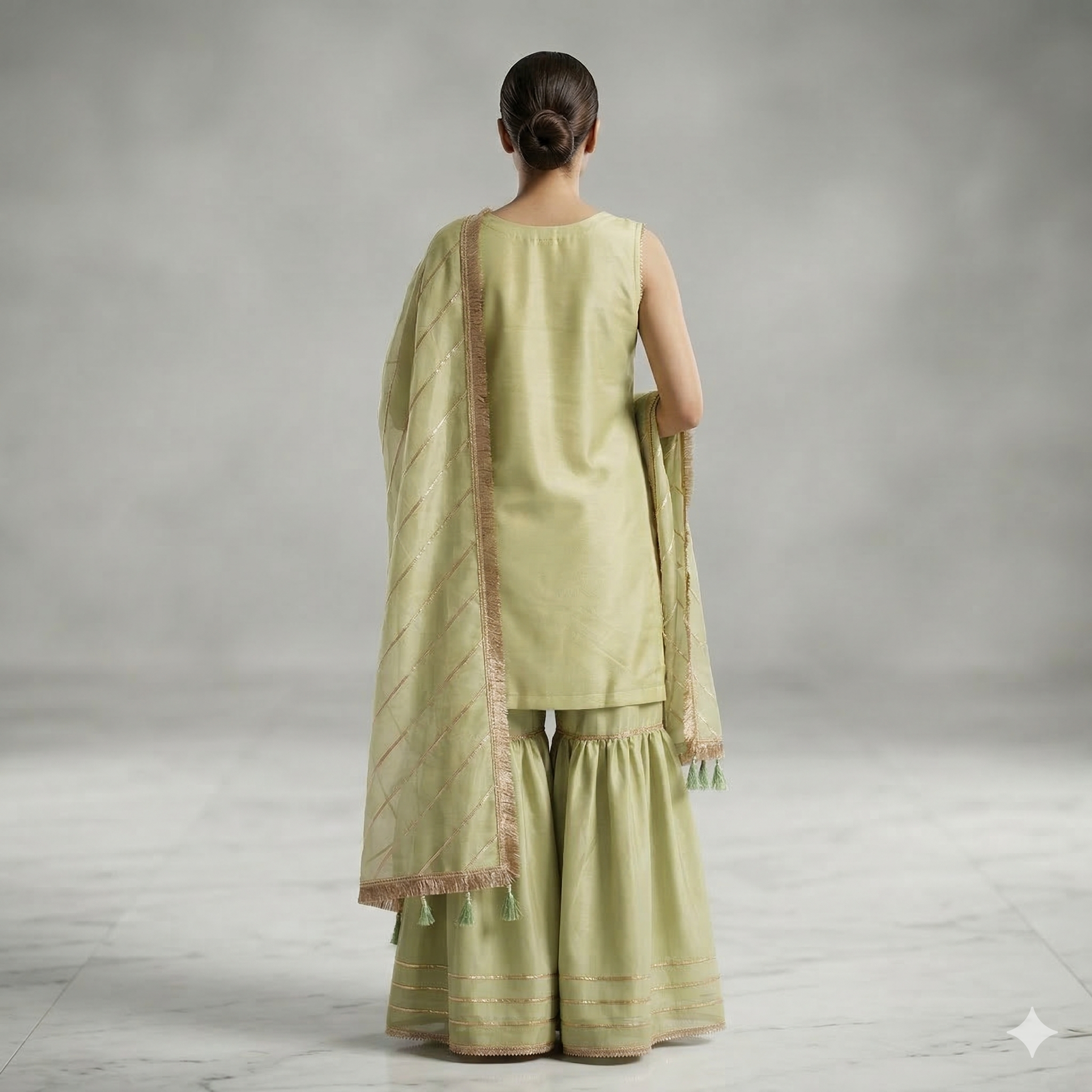 Pista Green Embroidered Organza 2-Piece Suit