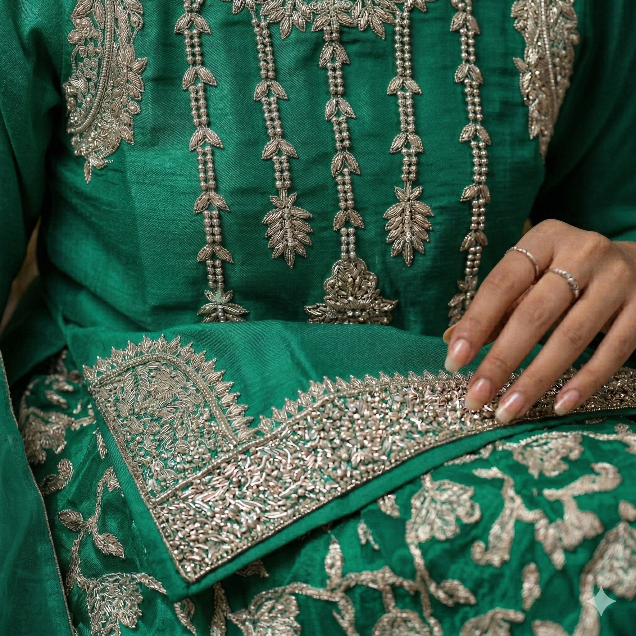 Emerald Green Embroidered Formal 2-Piece Suit
