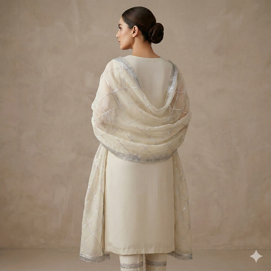 Ivory Embroidered Organza 2-Piece Suit