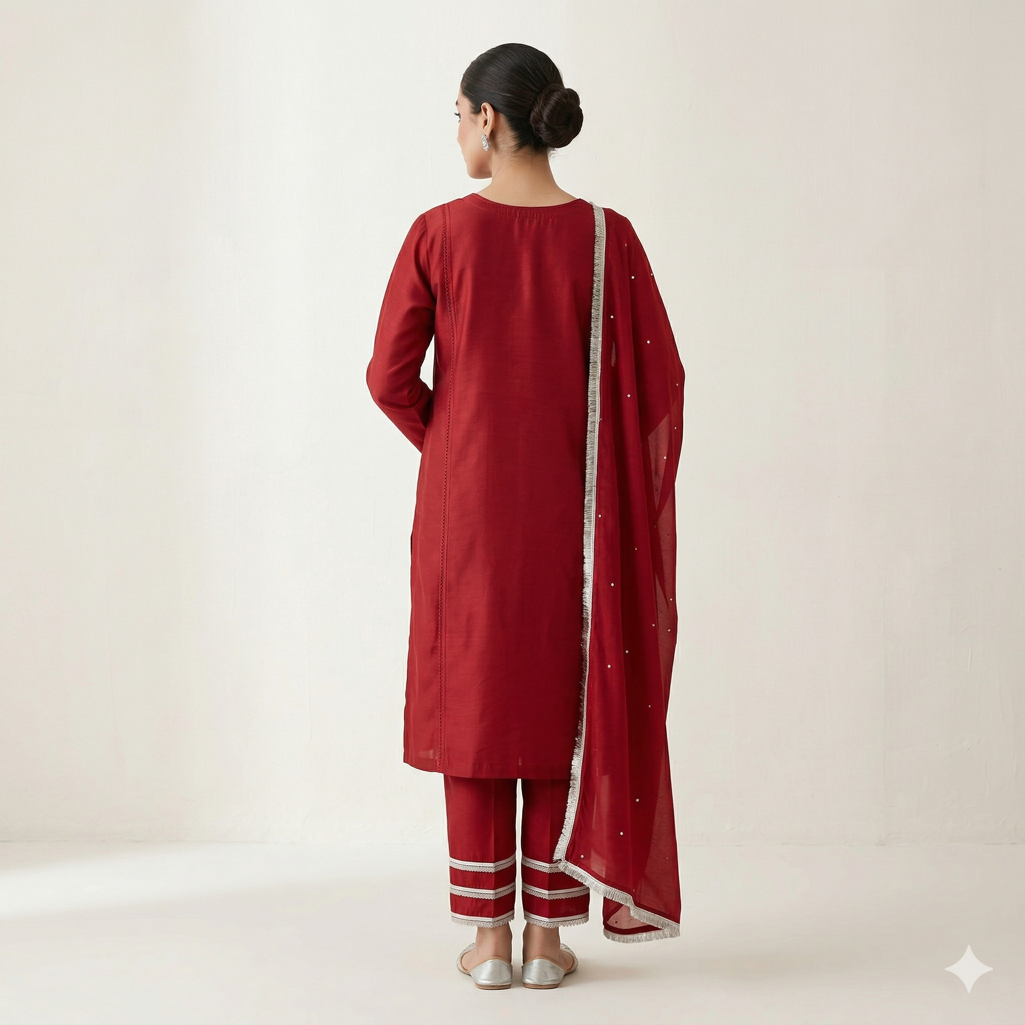 Ruby Red Embroidered Organza 2-Piece Suit