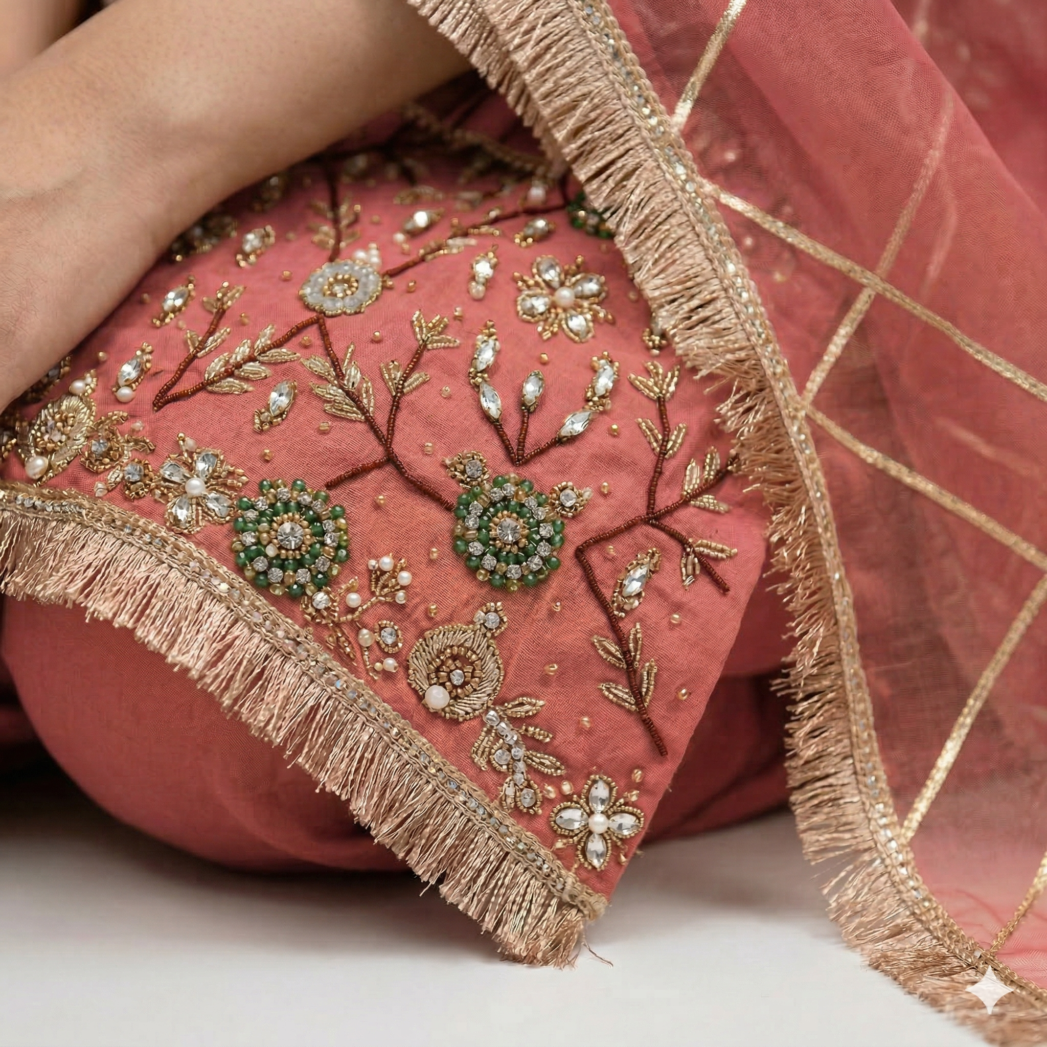 Dusty Rose Embroidered Organza 2-Piece Suit