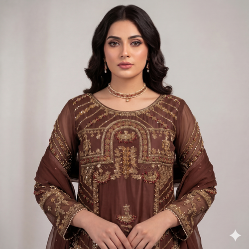 Chocolate Gold Embroidered Formal 2-Piece Suit