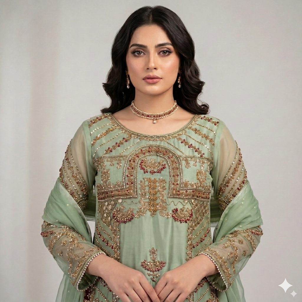 Olive Gold Embroidered Formal 2-Piece Suit
