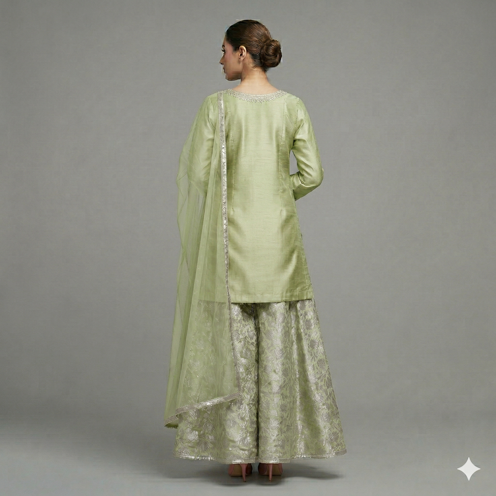Sage Green Embroidered Organza 2-Piece Suit