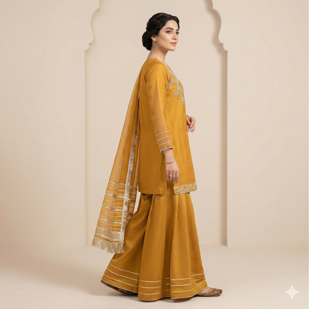 Sunflower Yellow Embroidered Organza 2-Piece Suit