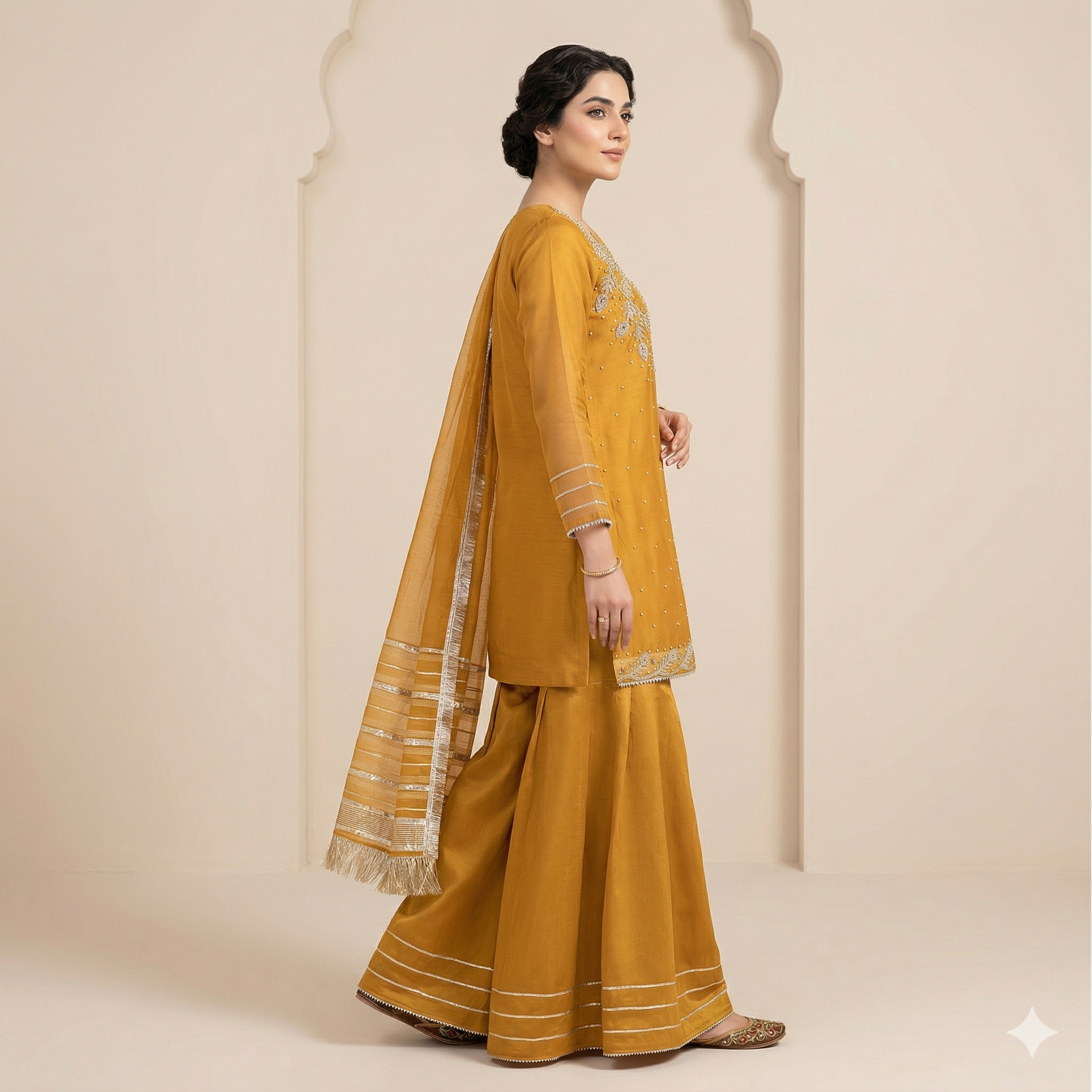 Sunflower Yellow Embroidered Organza 2-Piece Suit