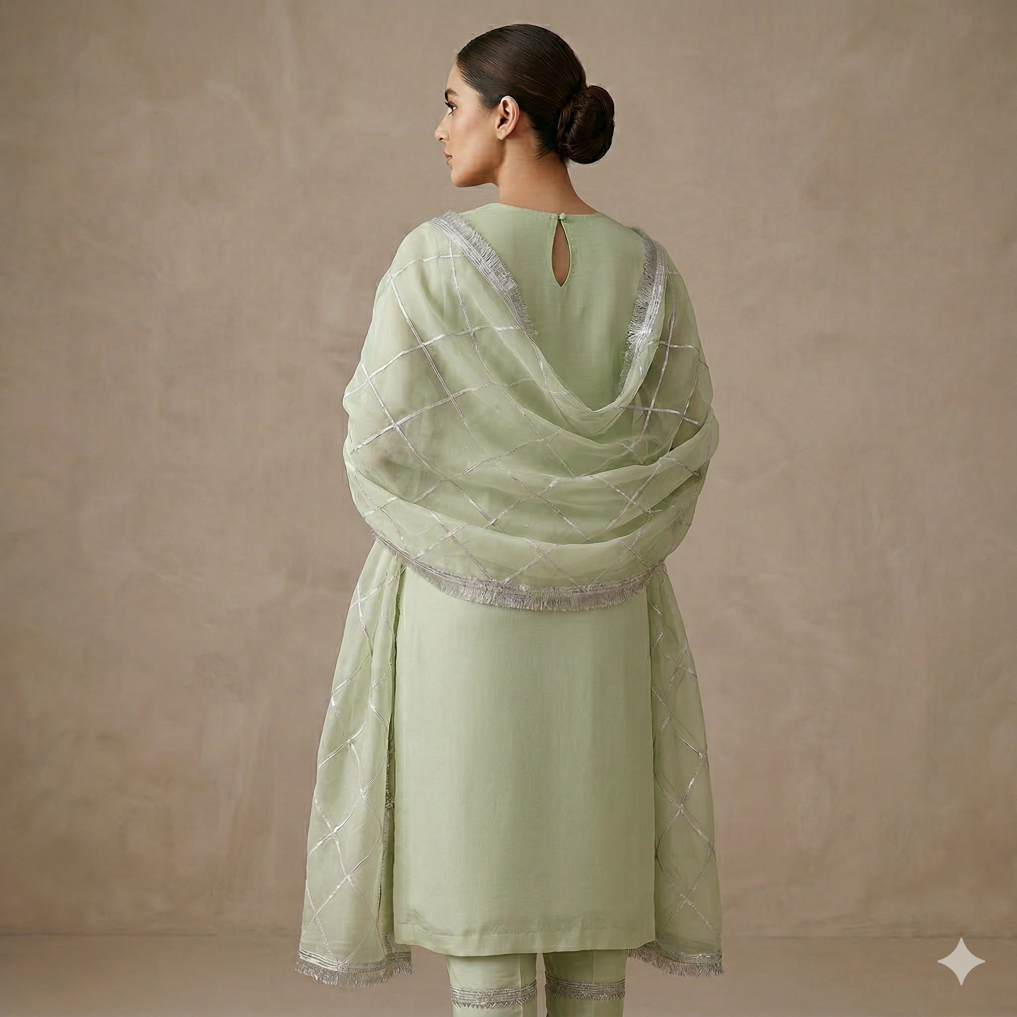Mint Green Embroidered Organza 2-Piece Suit