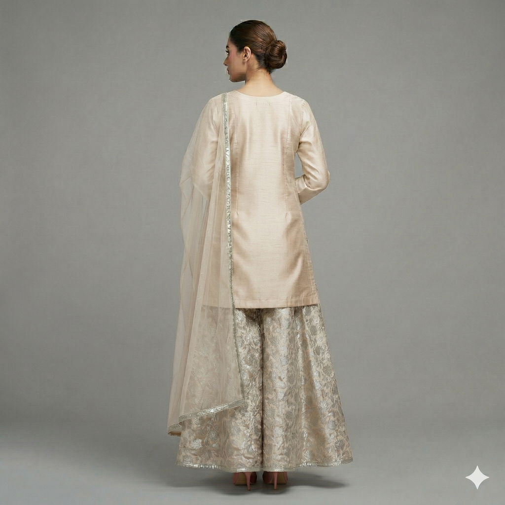 Pearl White Embroidered Organza 2-Piece Suit