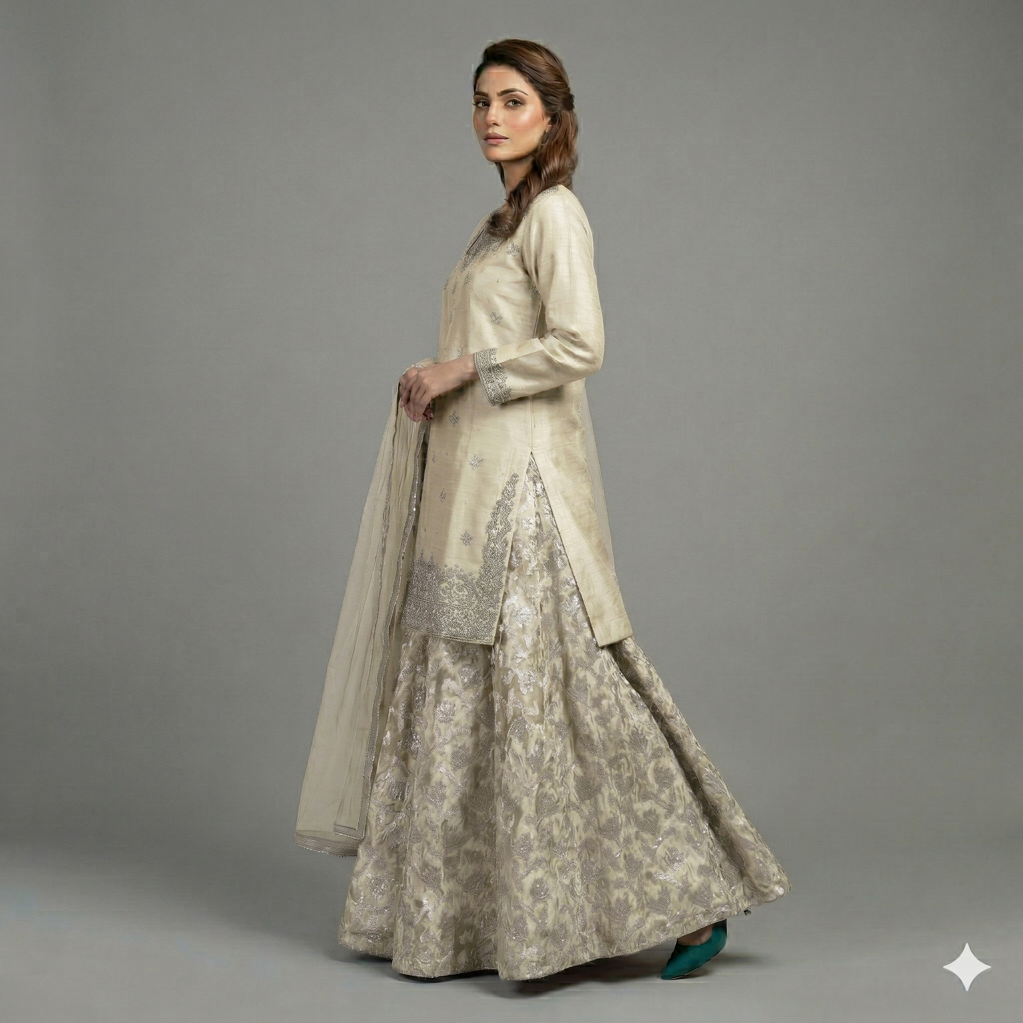 Pearl White Embroidered Organza 2-Piece Suit