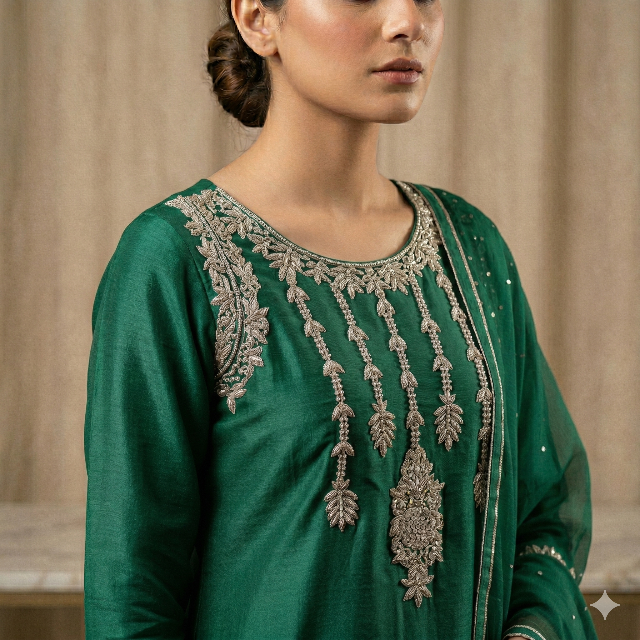 Emerald Green Embroidered Formal 2-Piece Suit