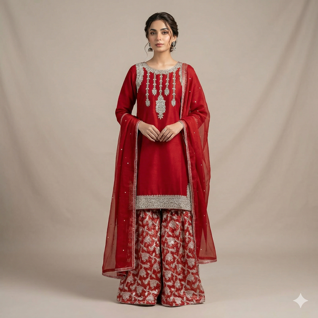 Crimson Red Embroidered Formal 2-Piece Suit