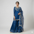 Midnight Blue Embroidered Organza 2-Piece Suit