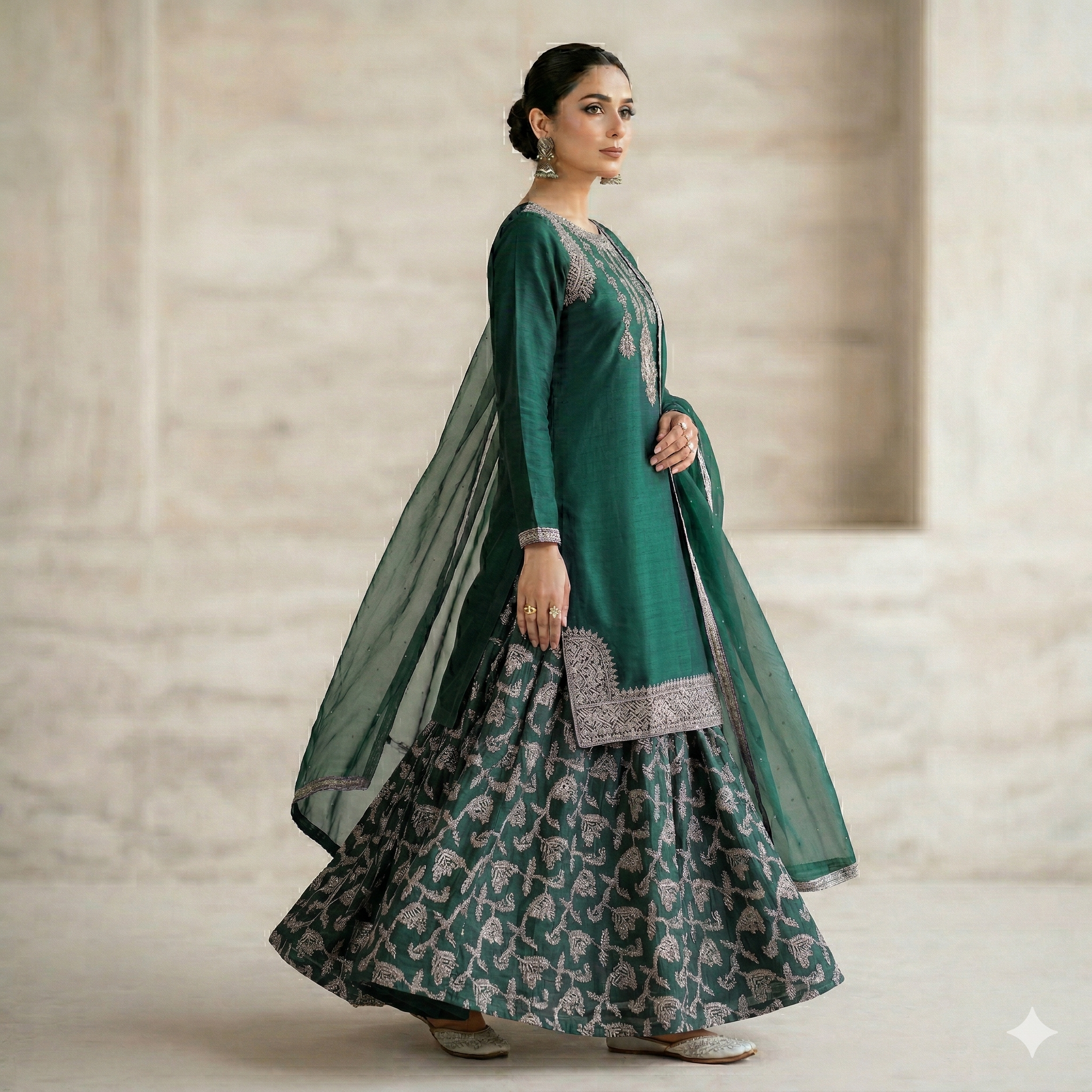 Emerald Green Embroidered Formal 2-Piece Suit