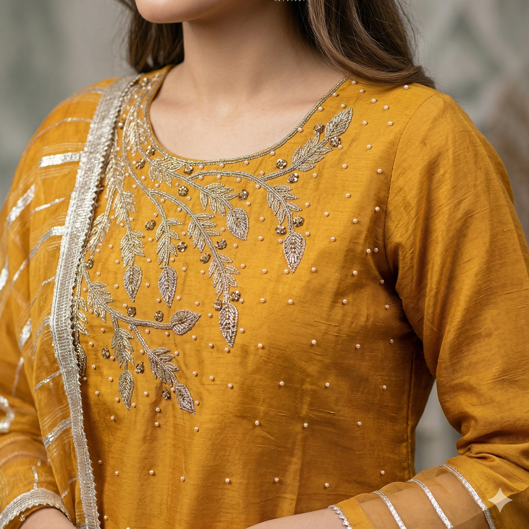 Sunflower Yellow Embroidered Organza 2-Piece Suit