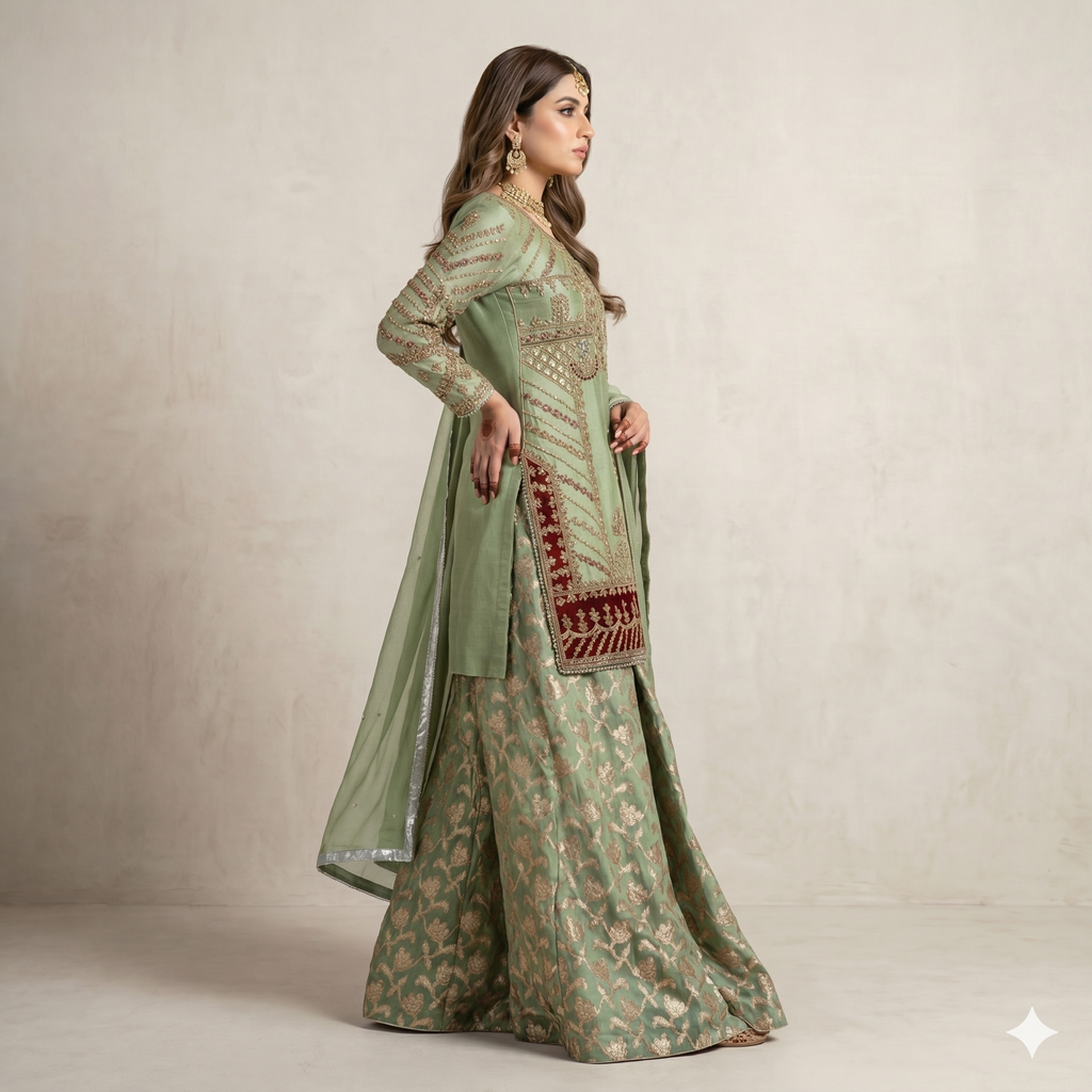 Olive Gold Embroidered Formal 2-Piece Suit