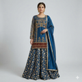 Royal Teal Embroidered Organza 2-Piece Suit