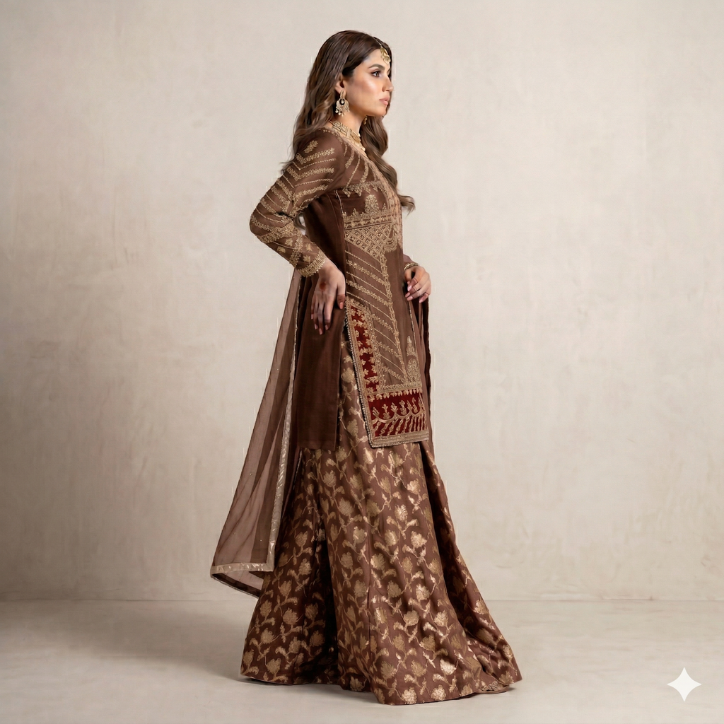 Chocolate Gold Embroidered Formal 2-Piece Suit