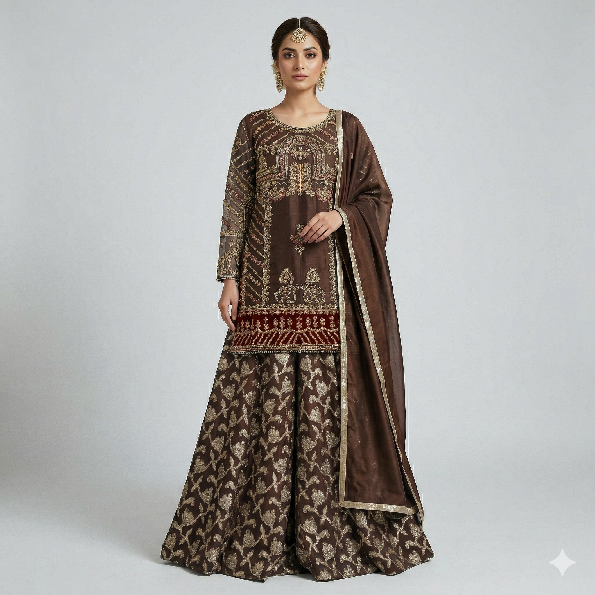 Chocolate Gold Embroidered Formal 2-Piece Suit