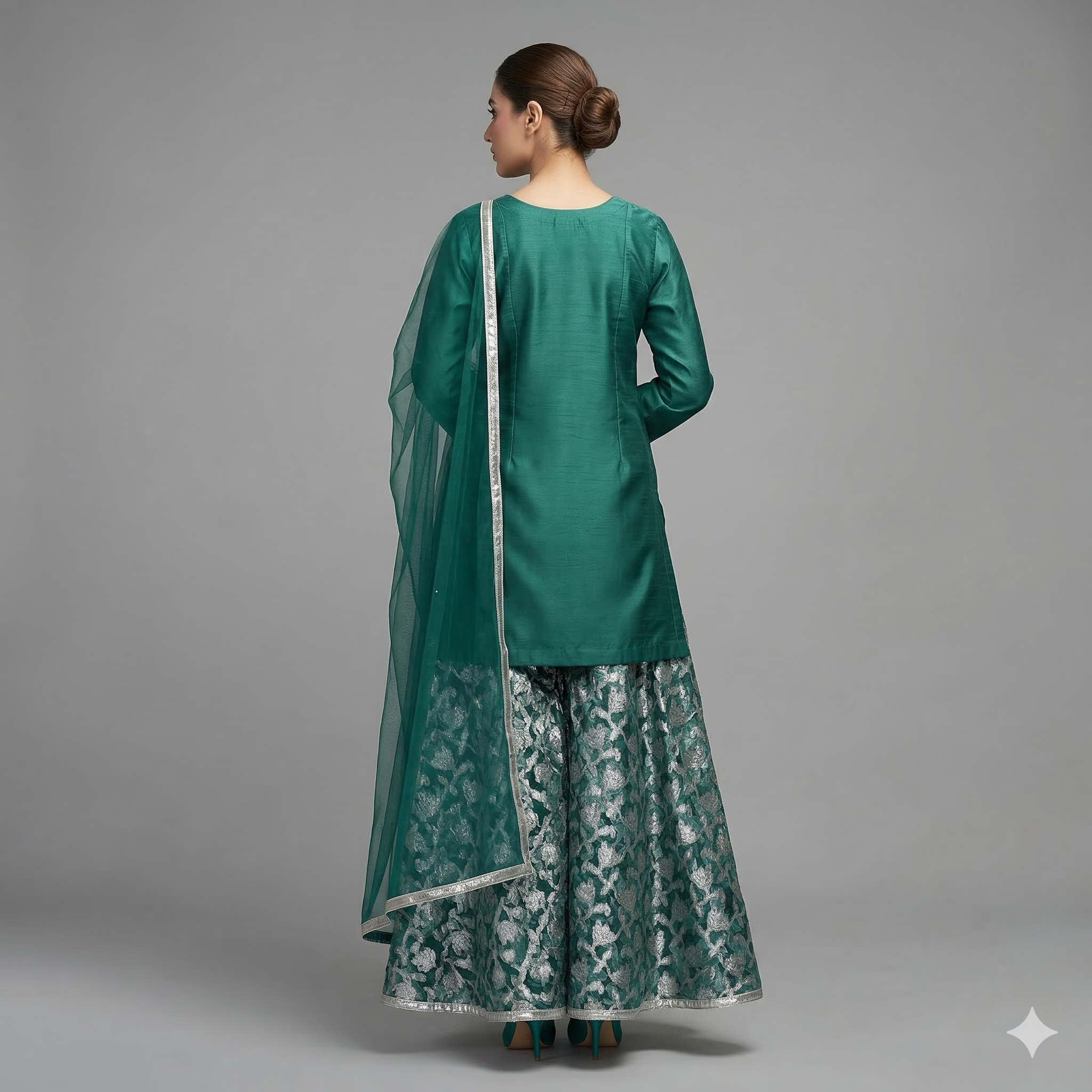 Emerald Green Embroidered Organza 2-Piece Suit