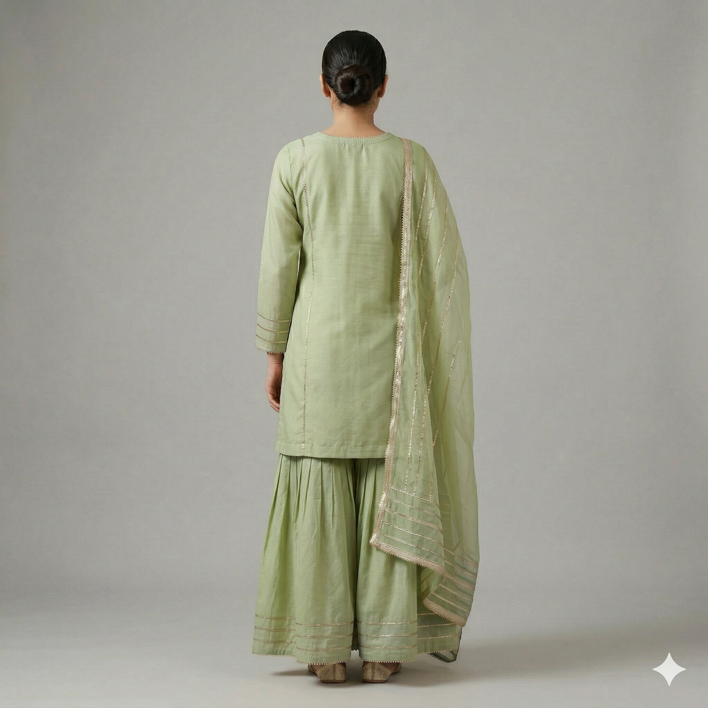 Pistachio Green Embroidered Organza 2-Piece Suit