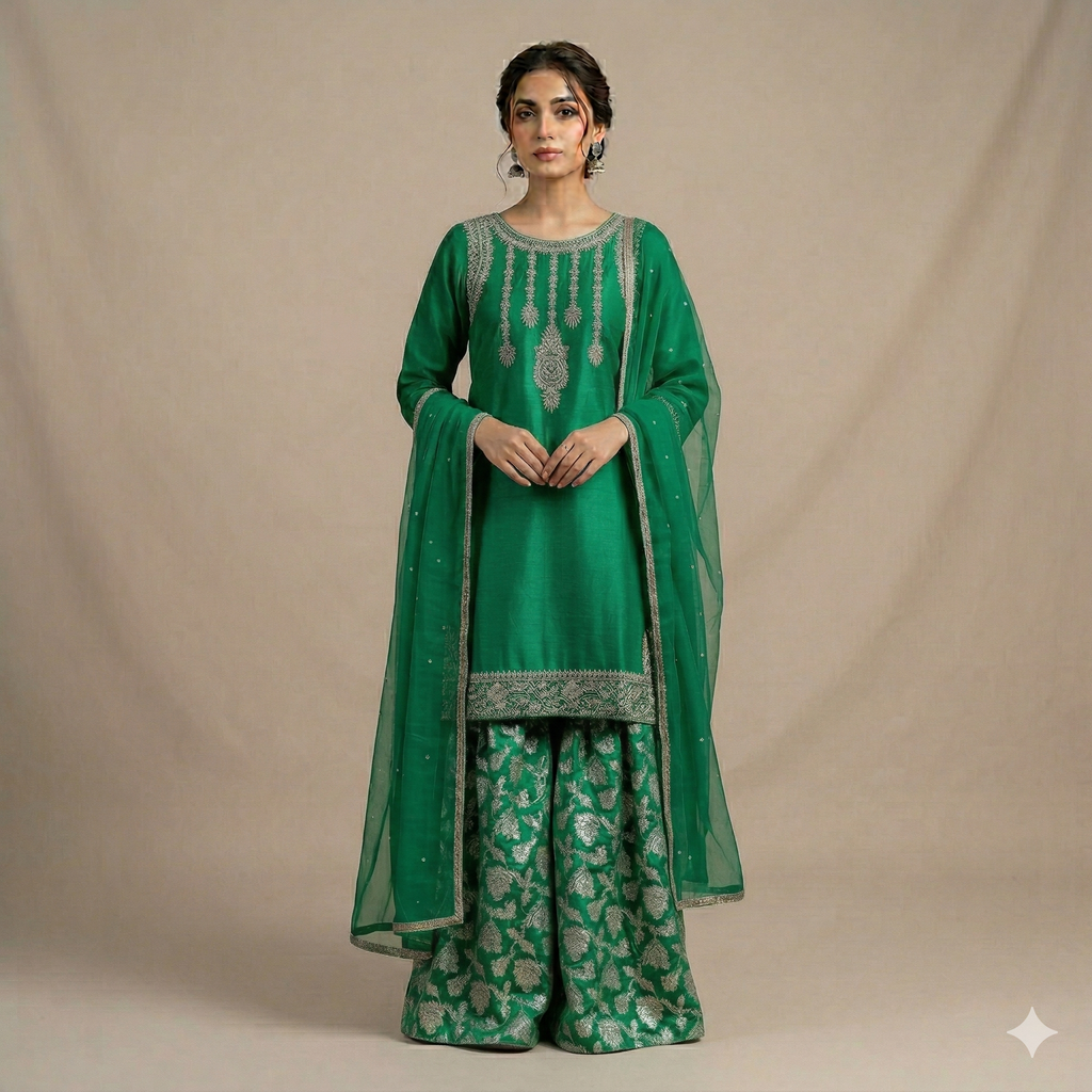 Emerald Green Embroidered Formal 2-Piece Suit