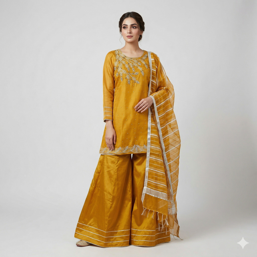 Sunflower Yellow Embroidered Organza 2-Piece Suit