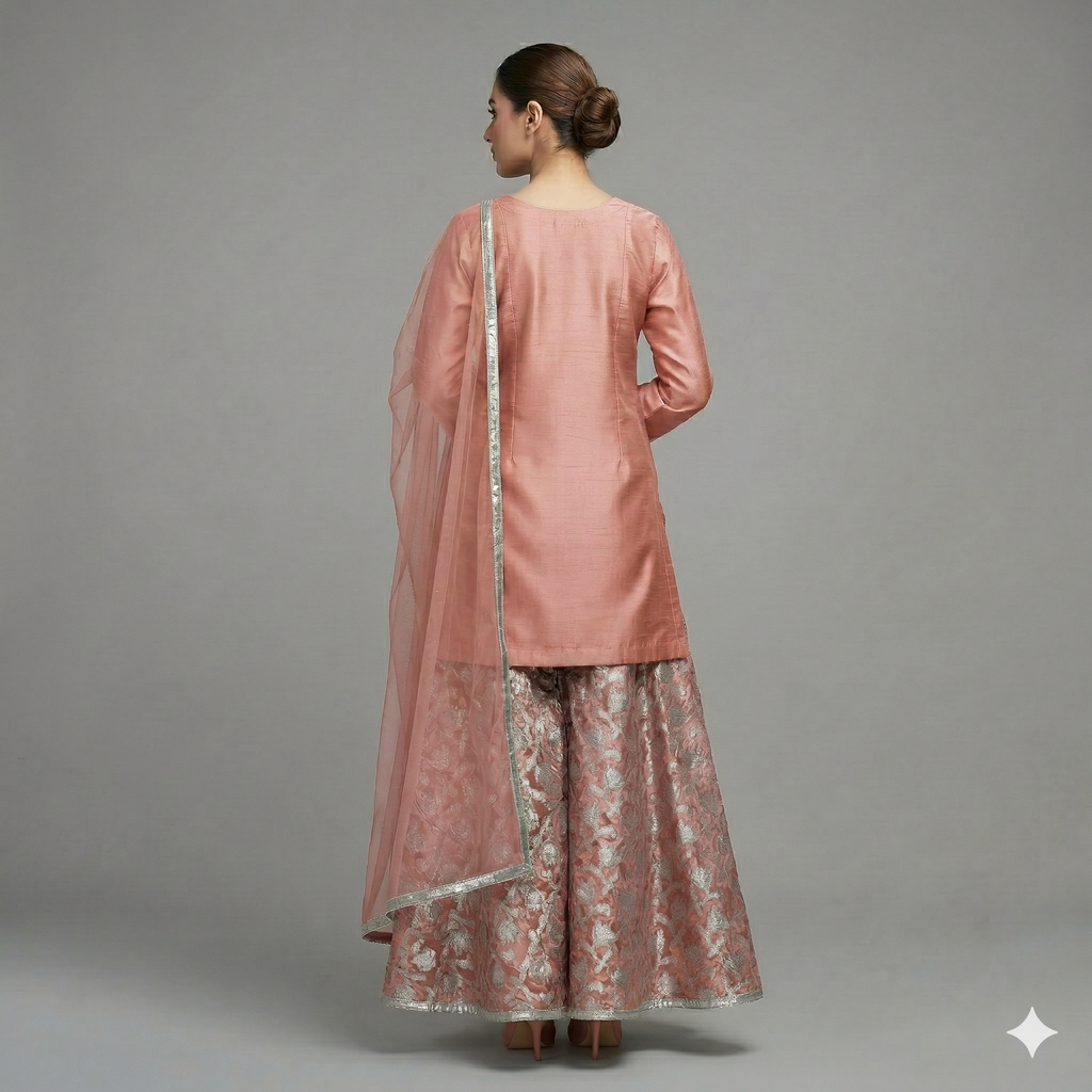 Rose Pink Embroidered Organza 2-Piece Suit