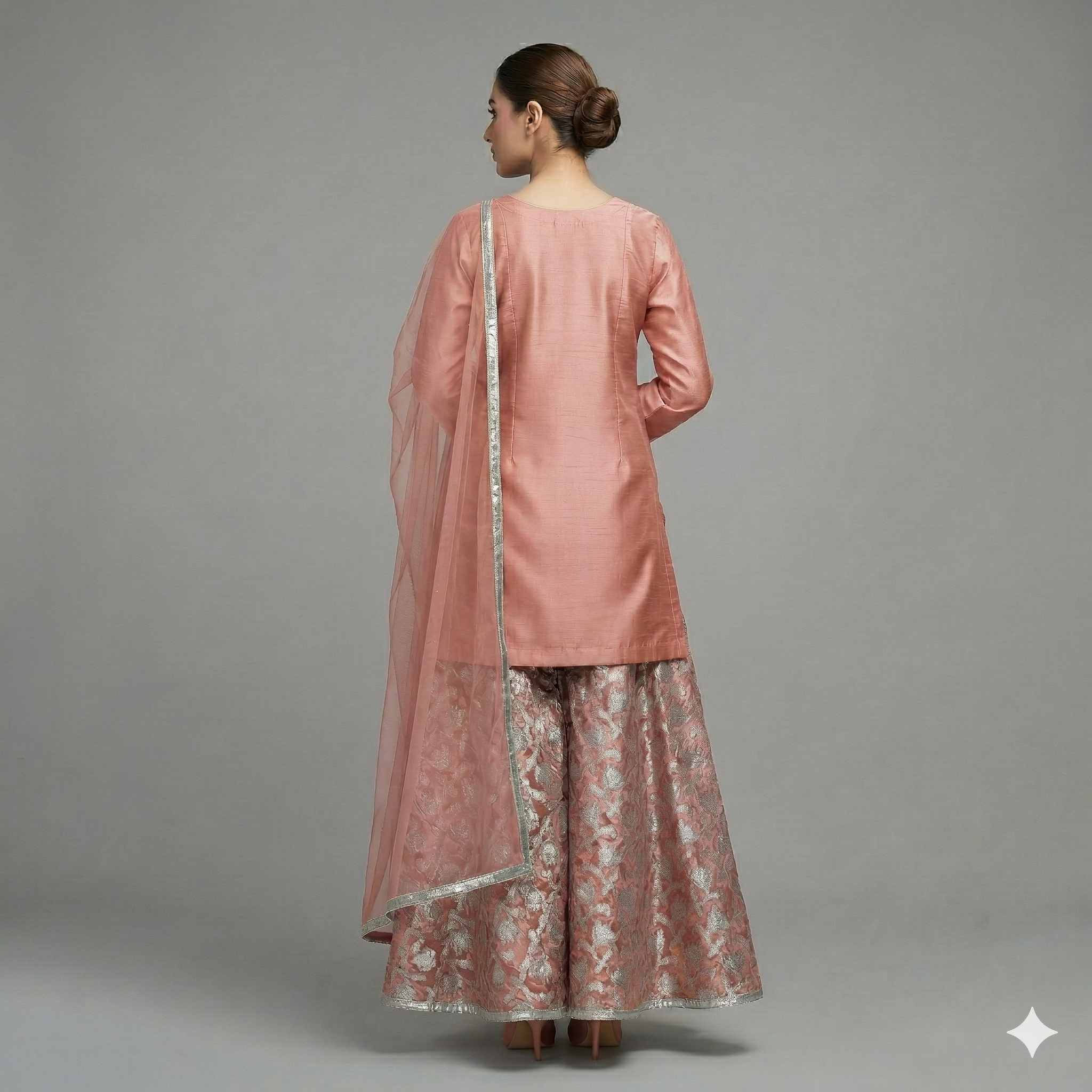 Rose Pink Embroidered Organza 2-Piece Suit