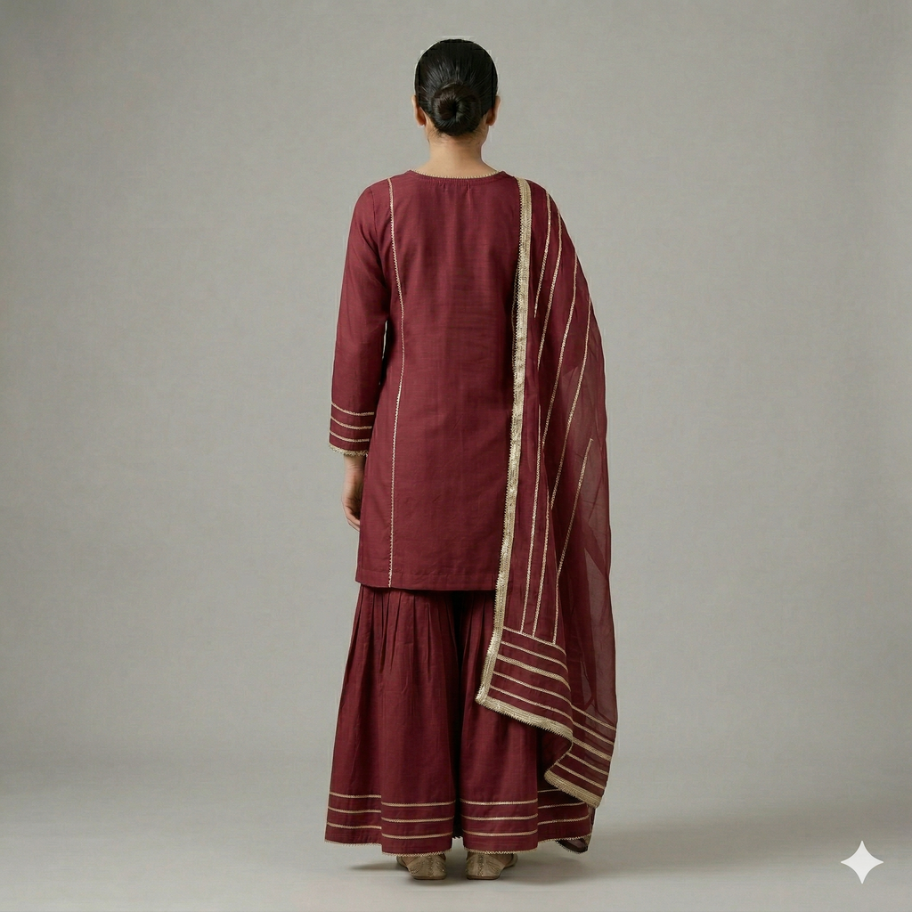Maroon Embroidered Organza 2-Piece Suit